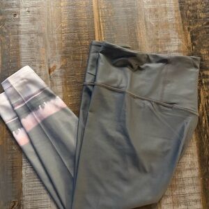Athleta Elevation Leggings with Pink and White Tie-Dye Ankle Accent